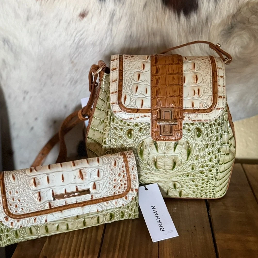 NWT SET ~ Brahmin Fern Williamette Green Margo with Cordelia Wallet - Picture 3 of 16